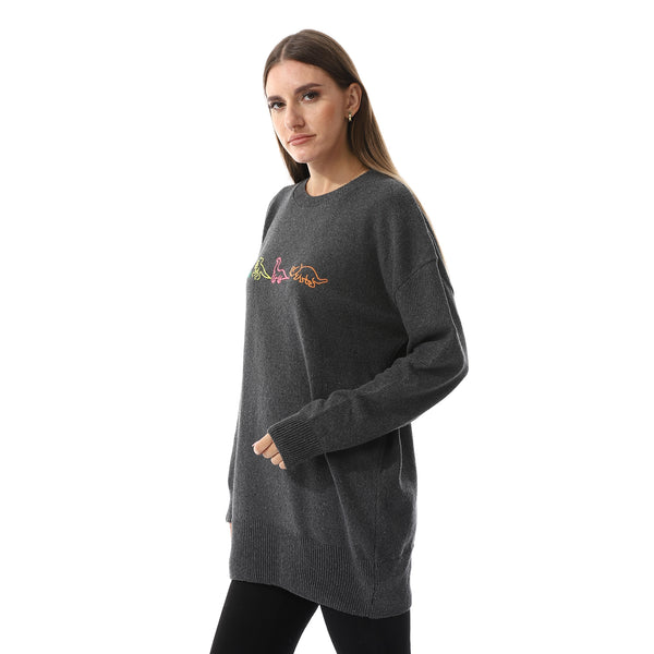 Dark Grey Crew Neck Loose Fit Sweater