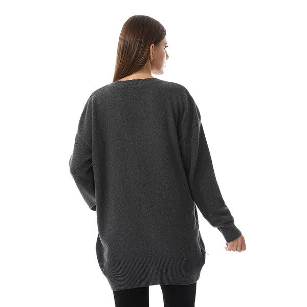 Dark Grey Crew Neck Loose Fit Sweater
