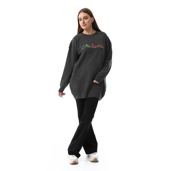 Dark Grey Crew Neck Loose Fit Sweater