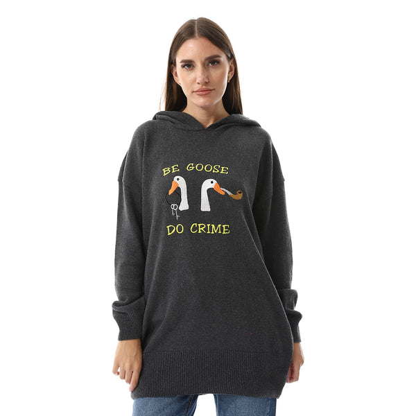 Dark Grey Long Sleeves Hooded Sweater