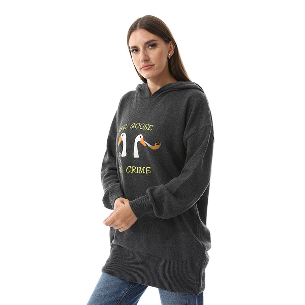 Dark Grey Long Sleeves Hooded Sweater