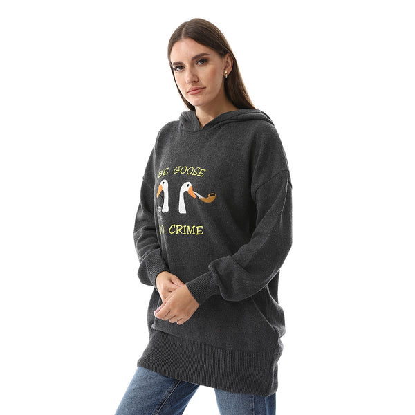 Dark Grey Long Sleeves Hooded Sweater