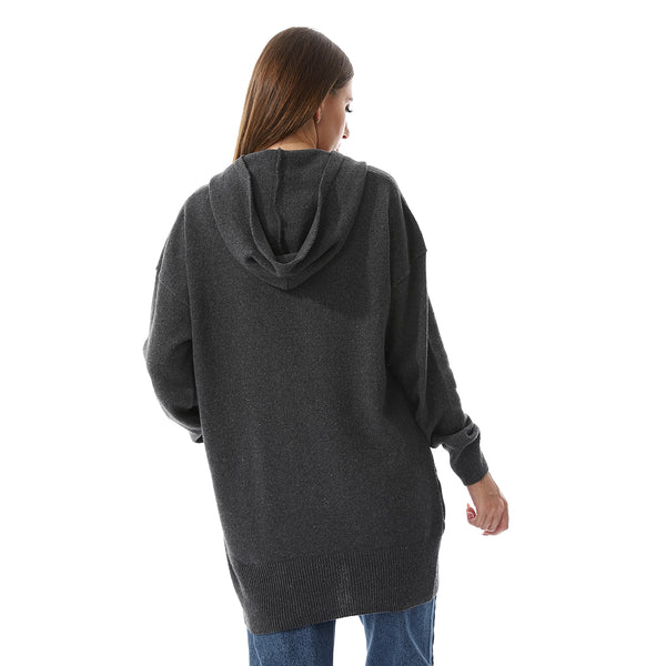 Dark Grey Long Sleeves Hooded Sweater