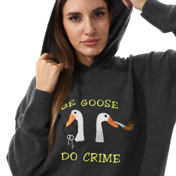 Dark Grey Long Sleeves Hooded Sweater