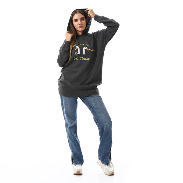 Dark Grey Long Sleeves Hooded Sweater