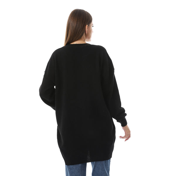 "You Are My Sunshine" Pattern Slip On Black Sweater