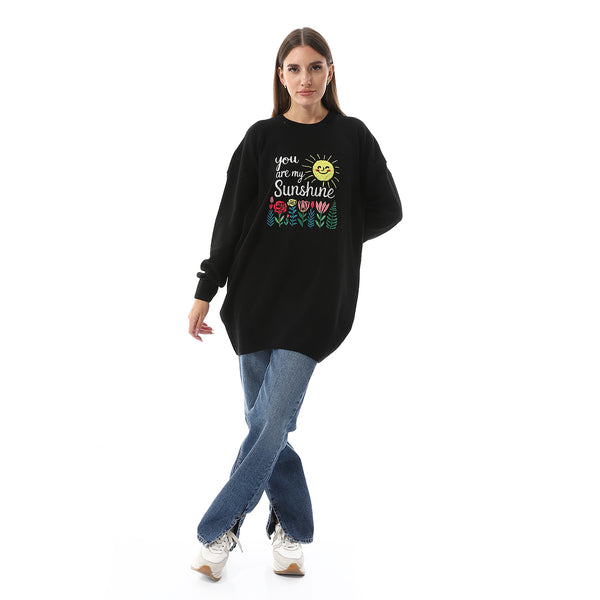 "You Are My Sunshine" Pattern Slip On Black Sweater