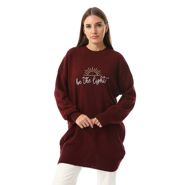 Long Sleeves Embroidered Sweater - Burgundy