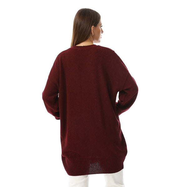 Long Sleeves Embroidered Sweater - Burgundy