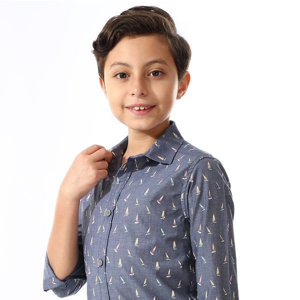 Boys Dark Grey Long Sleeves Shirt