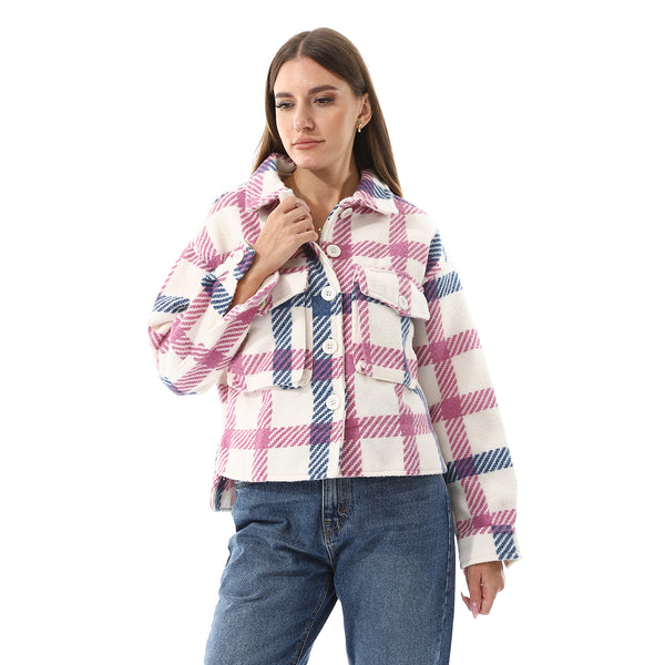 Off White, Navy Blue And Kashmir Buttons Down Closure Jacket