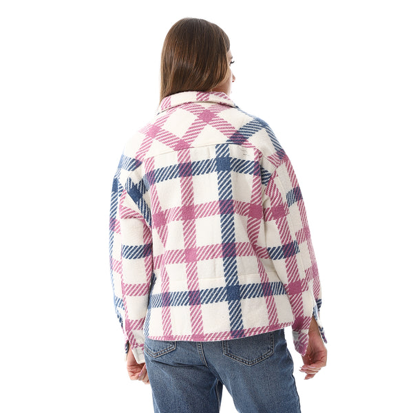 Off White, Navy Blue And Kashmir Buttons Down Closure Jacket