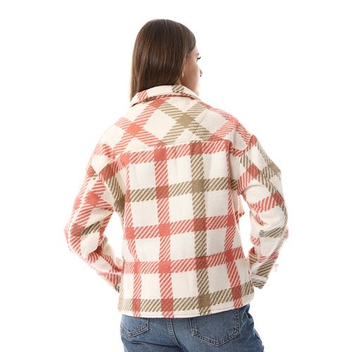 Beige, Olive And Salmon Orange Buttons Down Closure Jacket
