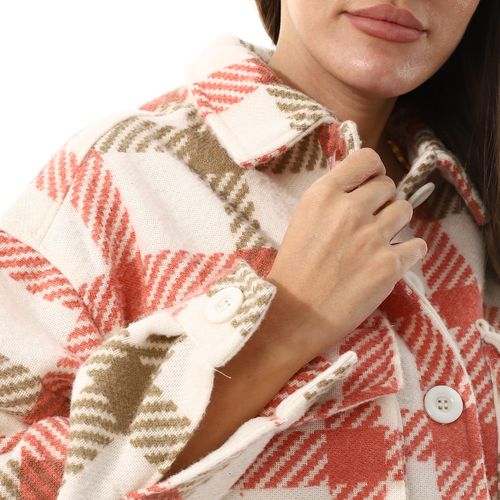 Beige, Olive And Salmon Orange Buttons Down Closure Jacket