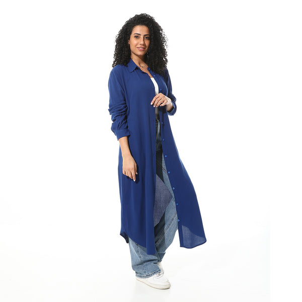 Turn-down-collar-plain-long-shirt-Navy