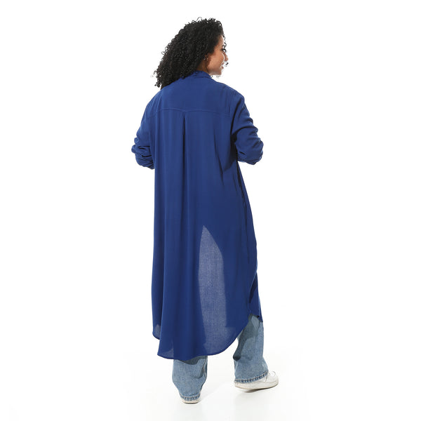 Turn-down-collar-plain-long-shirt-Navy