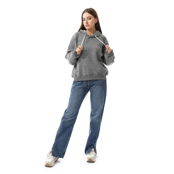 Long Sleeves Fleece Hoodie - Heather Grey