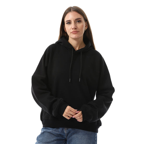 Long Sleeves Fleece Hoodie - Black