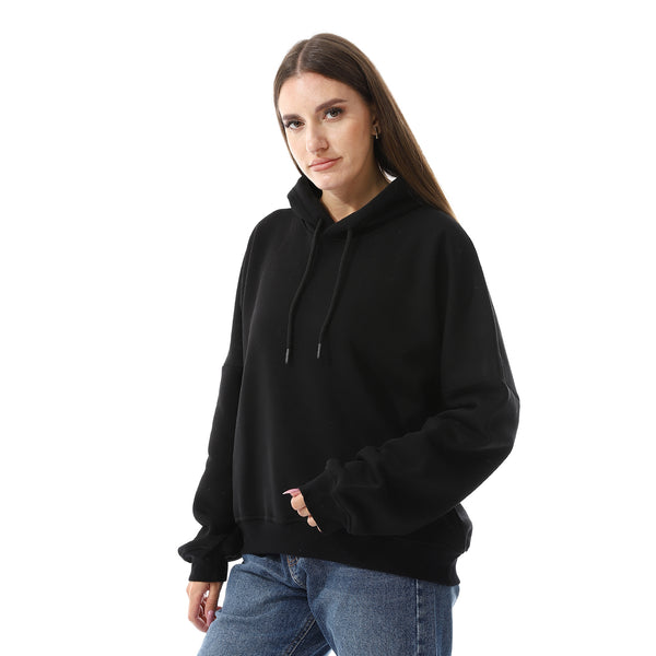 Long Sleeves Fleece Hoodie - Black