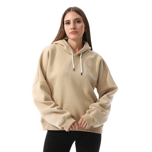 Long Sleeves Fleece Hoodie - Beige