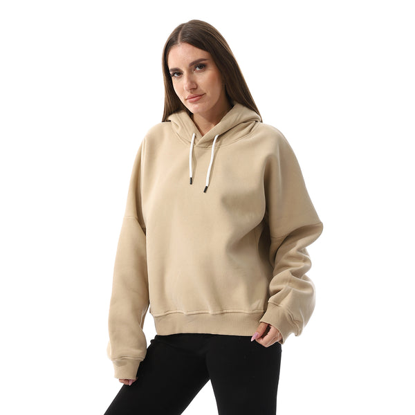 Long Sleeves Fleece Hoodie - Beige
