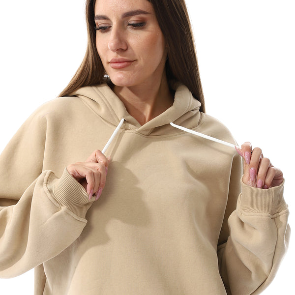 Long Sleeves Fleece Hoodie - Beige
