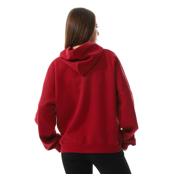 Long Sleeves Fleece Hoodie - Dark Red