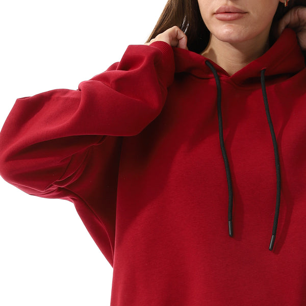 Long Sleeves Fleece Hoodie - Dark Red