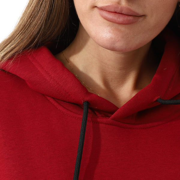 Long Sleeves Fleece Hoodie - Dark Red