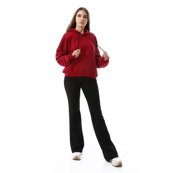 Long Sleeves Fleece Hoodie - Dark Red