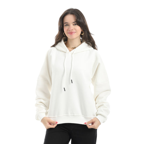 Long Sleeves Fleece Hoodie - White