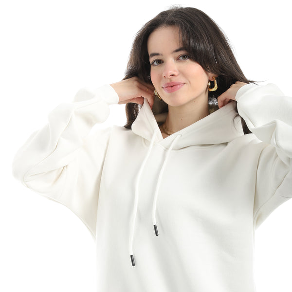Long Sleeves Fleece Hoodie - White