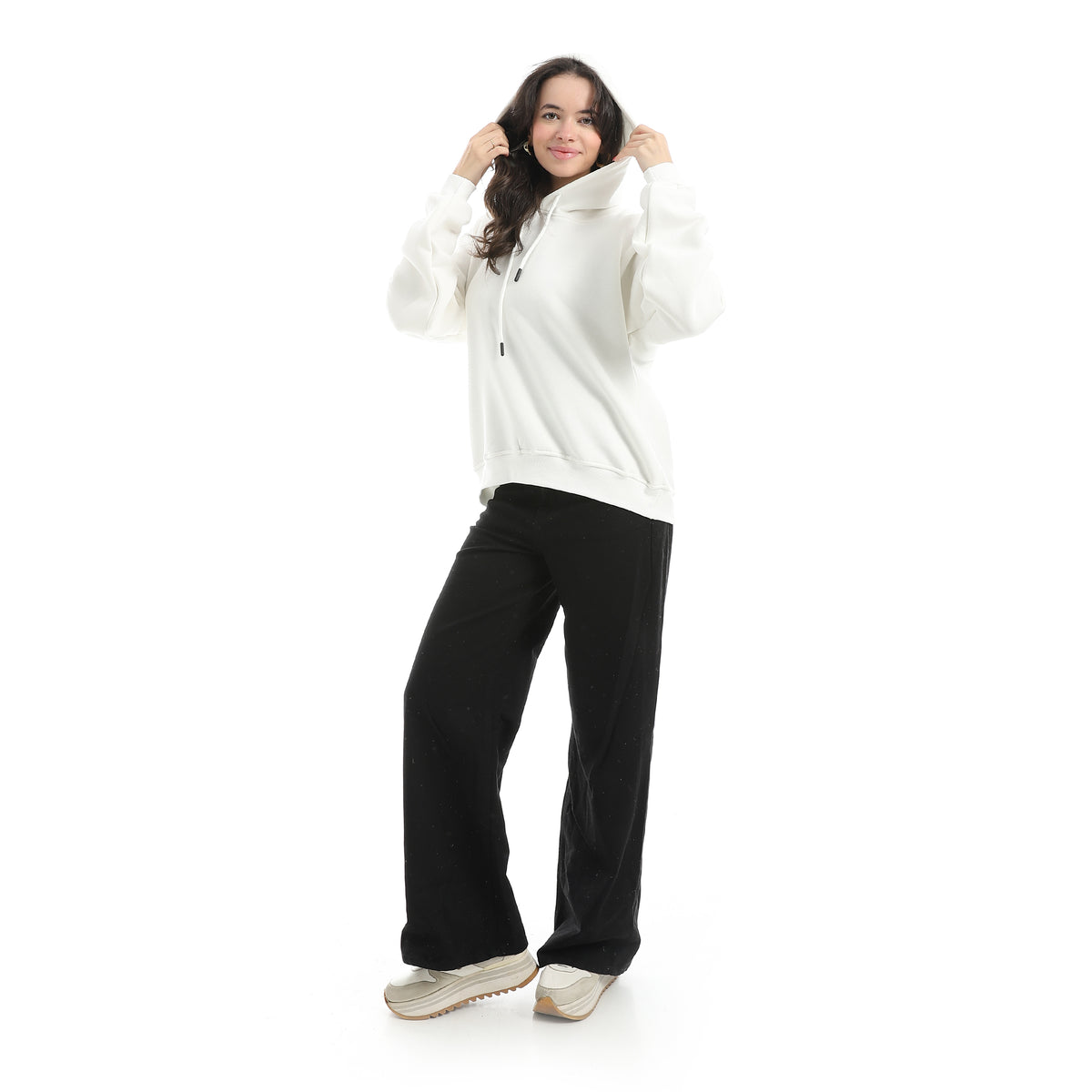 Long Sleeves Fleece Hoodie - White