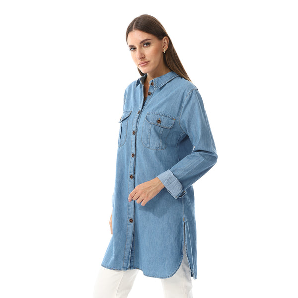 Medium Blue Long Sleeves Denim Shirt