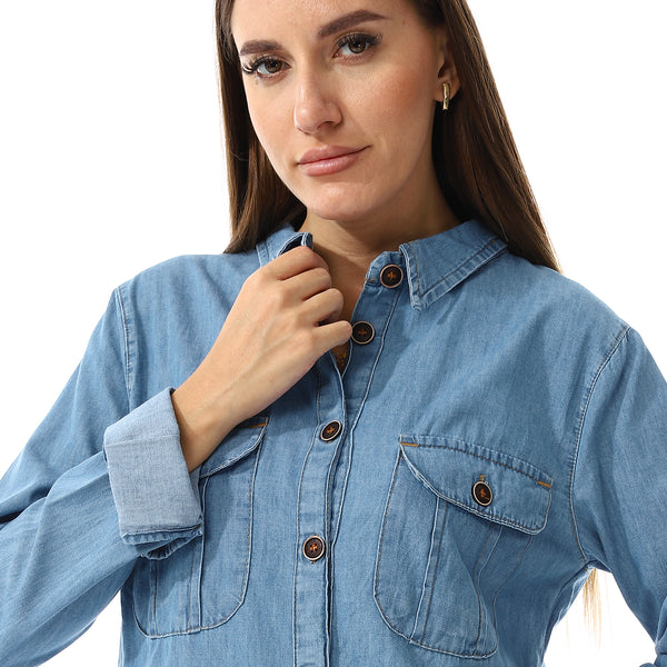 Medium Blue Long Sleeves Denim Shirt