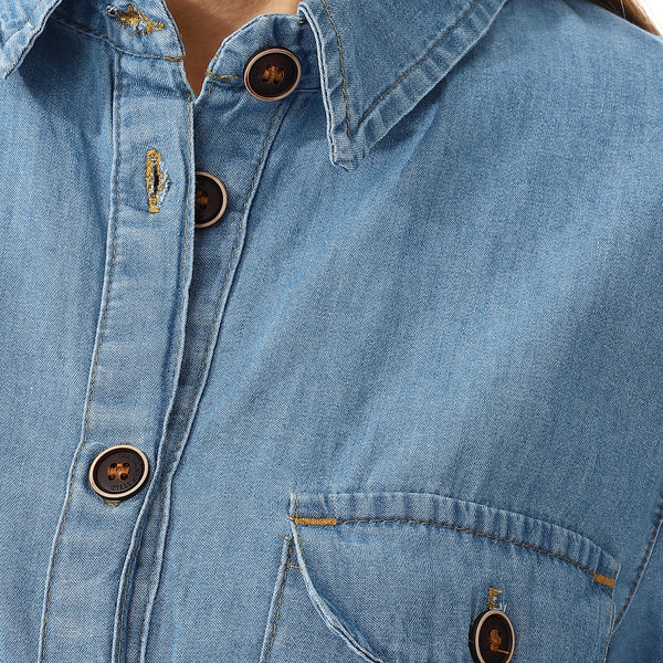 Medium Blue Long Sleeves Denim Shirt