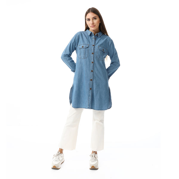 Medium Blue Long Sleeves Denim Shirt