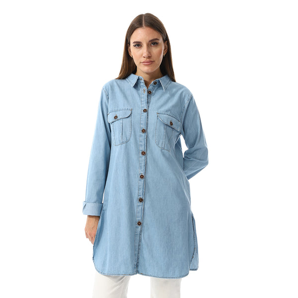 Andoraeg Light Blue Long Sleeves Denim Shirt – Andora