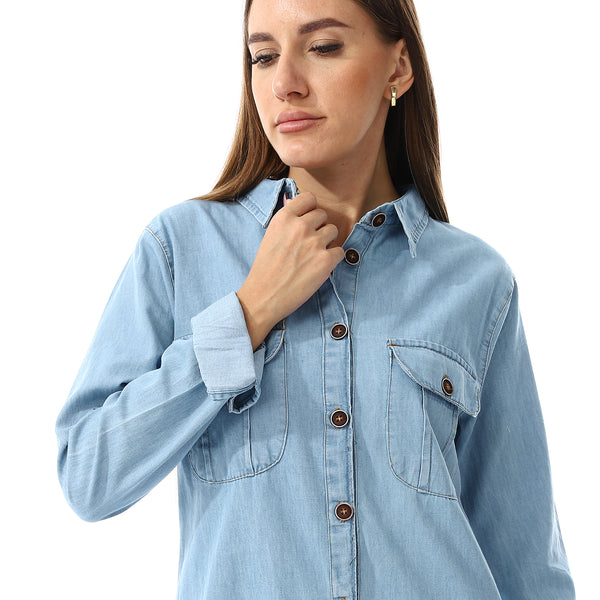 Light Blue Long Sleeves Denim Shirt