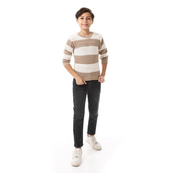 Off_White_And_Beige_Wide_Stripes_Slip_On_Boys_Pullover