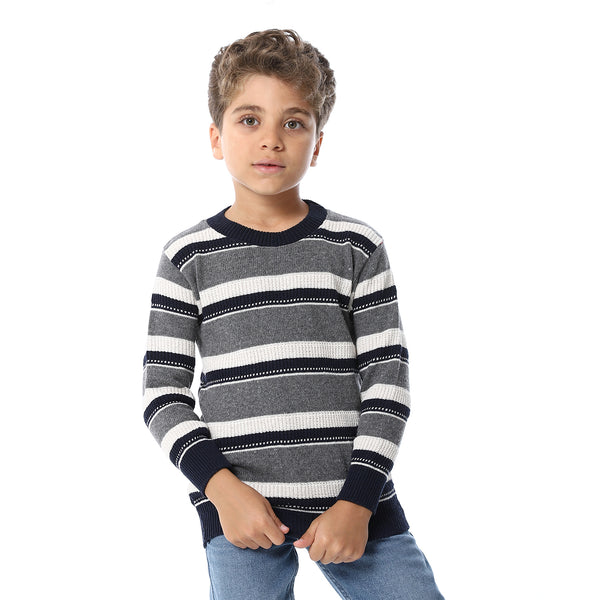 Regular Fit Slip On Boys Pullover - Grey, Navy Blue & Off White