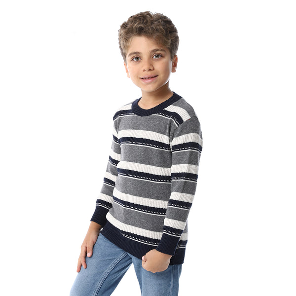 Regular Fit Slip On Boys Pullover - Grey, Navy Blue & Off White