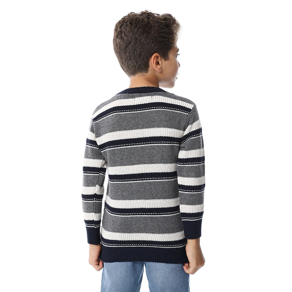 Regular Fit Slip On Boys Pullover - Grey, Navy Blue & Off White