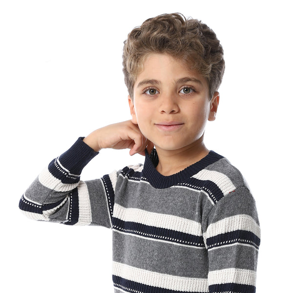 Regular Fit Slip On Boys Pullover - Grey, Navy Blue & Off White