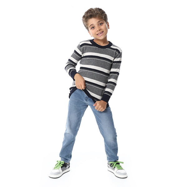 Regular Fit Slip On Boys Pullover - Grey, Navy Blue & Off White