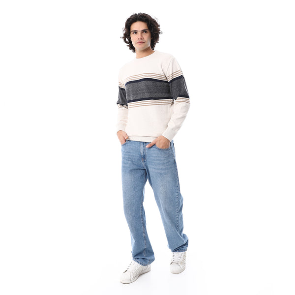Round_Ribbed_Neck_Striped_Pullover