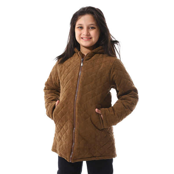 Grayish_Brown_Quilted_Hooded_Girls_Jacket