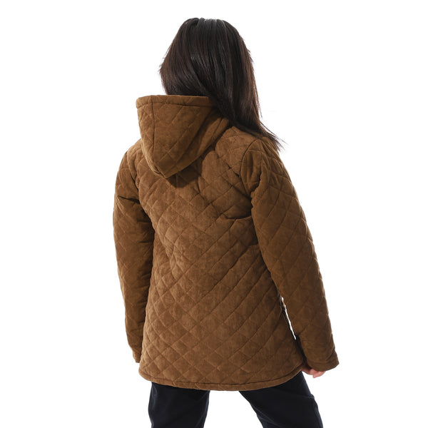 Grayish_Brown_Quilted_Hooded_Girls_Jacket