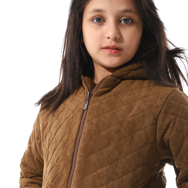 Grayish_Brown_Quilted_Hooded_Girls_Jacket