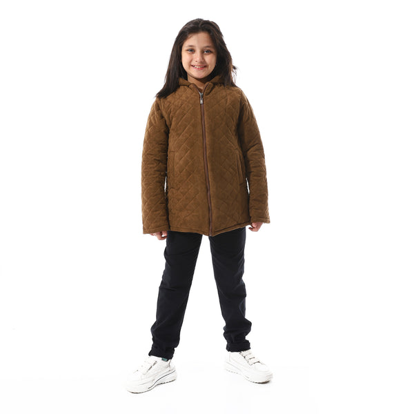 Grayish_Brown_Quilted_Hooded_Girls_Jacket